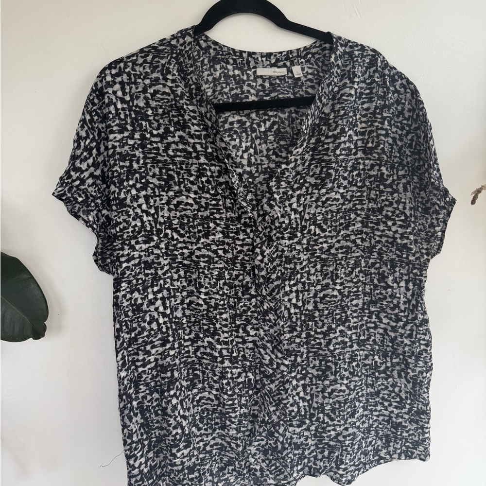 Silk Black and White Abstract Blouse